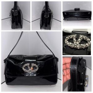 Valentino Garavani Vain Black Shiny Calfskin Shoulder Bag